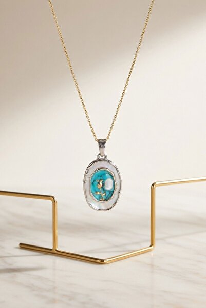 bacc Turquoise Rose Figured Enamel Vintage Medallion Necklace
