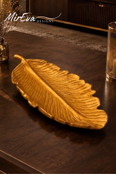 MİREVA Gold Decorative Leaf Tray 40 cm – Large Decorative Plate, Tabletop Liv...