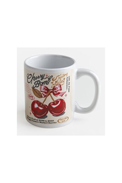 OEM Cană din ceramică albă 125ml, model cireșe