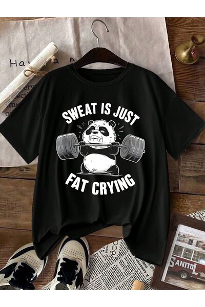 Flubutik Unisex Black Fat Crying Printed Cotton T-Shirt