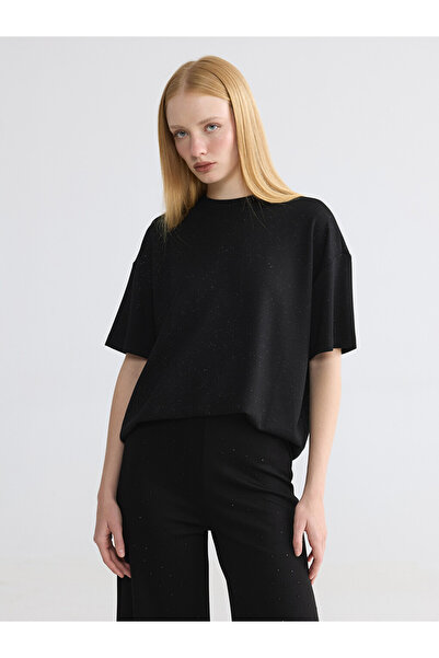 LC Waikiki Lcw Modest Black Shiny Look Soft Touch Women's T-Shirt