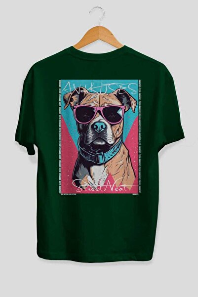Ankhises For Dog Lovers 46 Back Dog Print Green Oversize T-Shirt 100% Cotton ...