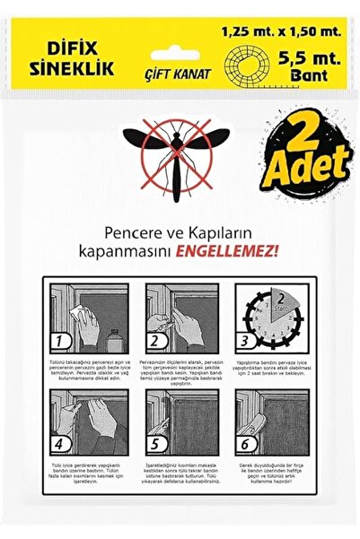 DİFİX Pratik Sineklik, 1,25  m x 1.5 m Tül, Kapı & Pencere Uyumlu, 5,5 m Yapı...