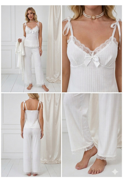 beyaz homewear طقم كاسكورس أنيق بتفاصيل من الدانتيل من باليا