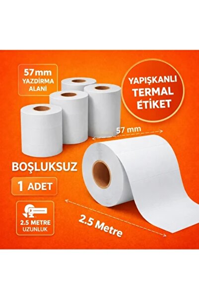 İstisna Barkod Etiketi Mini Termal Yazıcı Kağıdı Yapışkanlı Aralıksız 57 mm 2...