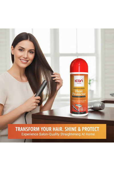 Ican London Hair Polisher Heat Protector Straightening Serum 207ml – Alcohol-Free Heat Protection Hair Serum | Anti-Frizz, Smoothening & Shine Enhancing Formula