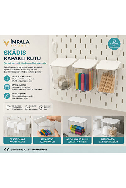 IKEA 3 Lü Set Çok Amaçlı Pano Parçası Kapaklı Şeffaf Kutu