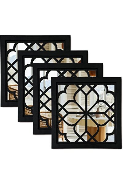 Generic Set of 4 Square Wall Mirrors, Vintage Rustic Wooden Design, 30x30 cm,...