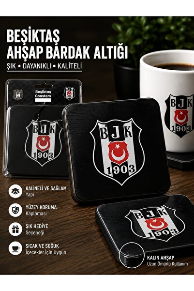 WhiteConcept Beşiktaş Lisanslı Ahşap Bardak Altlığı
