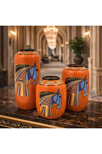 Generic Luxury Orange Ceramic Vase Set with Artistic Heritage Design