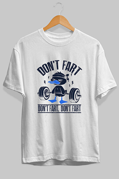 Ankhises Tricou alb cu imprimeu în față Dont Fart, supradimensionat, 100% bum...