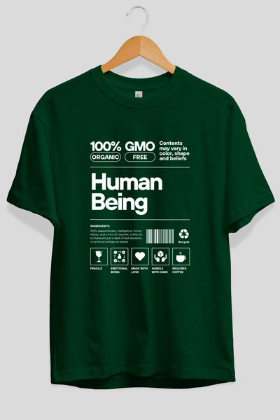 Ankhises Πράσινο μπλουζάκι με στάμπα Human Being Oversize, 100% βαμβάκι, Stre...