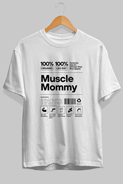 Ankhises Muscle Mommy Tricou alb cu imprimeu frontal supradimensionat, 100% b...