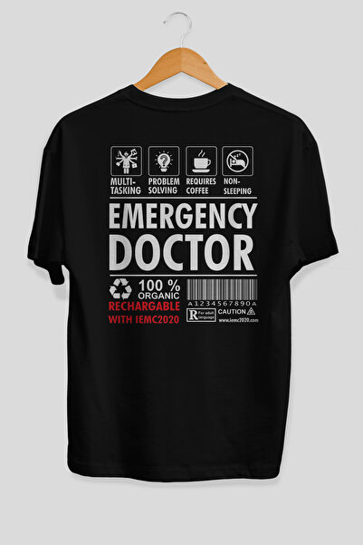Ankhises Tricou negru cu imprimeu pe spate Emergency Doctor Oversize, 100% bu...