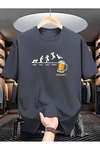 JENOLAN Tricou cu imprimeu pentru bărbați Friday Beer Beer Oversize Casual Bo...