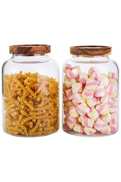 TAPIT 2pc Airtight Glass Storage Jar with Acacia Wood Air-tight Lid Borosilic...