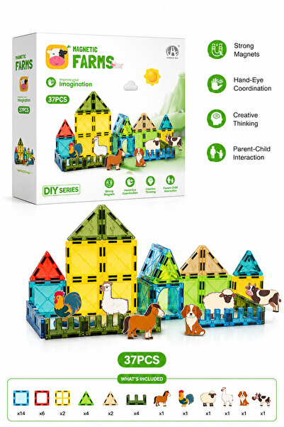 Azra Toys 🚜 37 Parça Manyetik Çiftlik Seti – Eğitici Manyetik Yapı Oyuncakla...