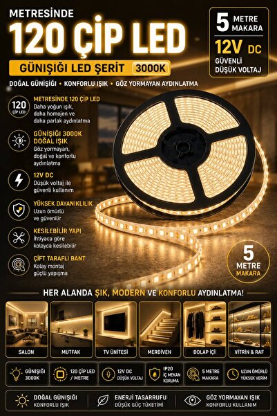 Noas 12V 120ÇİP İÇ MEKAN ŞERİT LED GÜNIŞIĞI