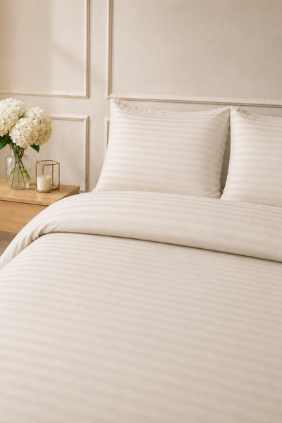 Anılsan Elif Satin Striped Double Set Buttoned Duvet Cover Quilt Cover 100% C...