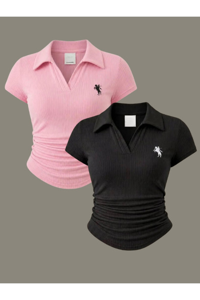 DREICH STREETWEAR ART 2 Li Polo Collar Embroidered Blouse