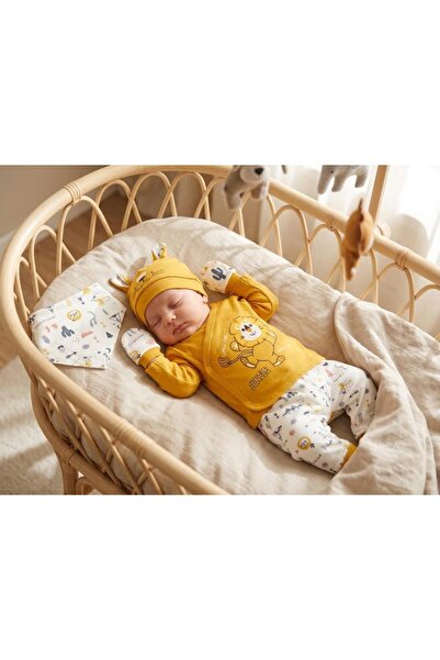 Yağmur Giyim Begi̇sa Arslan Patterned 100% Cotton 5 Piece Baby Boy Hospital D...