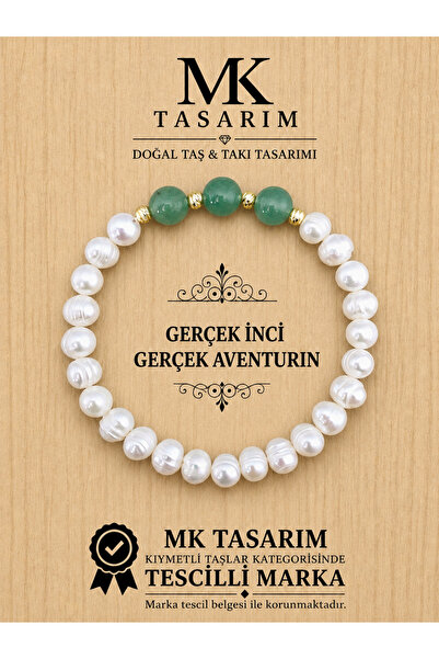 MK tasarım Real Pearl Real Aventurine Bracelet Mk.7000.838- Comfort-Peace-Ene...