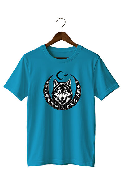 WİDİ Göktürk Runes and Bozkurt Printed T-Shirt 100% Cotton