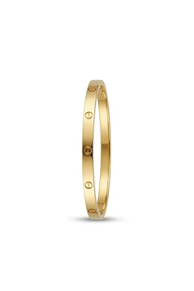 Singularis 316L Paslanmaz Çelik Vida Detaylı İnce Kelepçe Bileklik - Gold Sta...