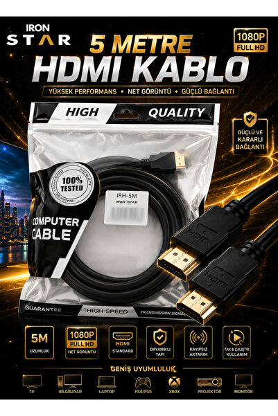 IRONSTAR HDMI kablo 5 metre / 5 metre HDMI kablosu / HDMI kablo 5m / Televizy...