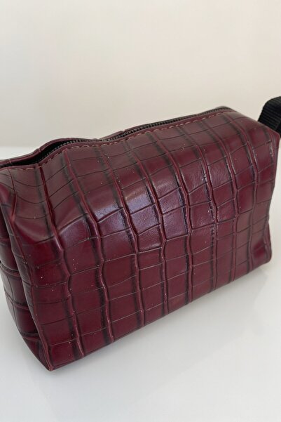 ents Burgundy Crocodile Patterned Zippered Makeup and Care Bag Multi-Purpose ...