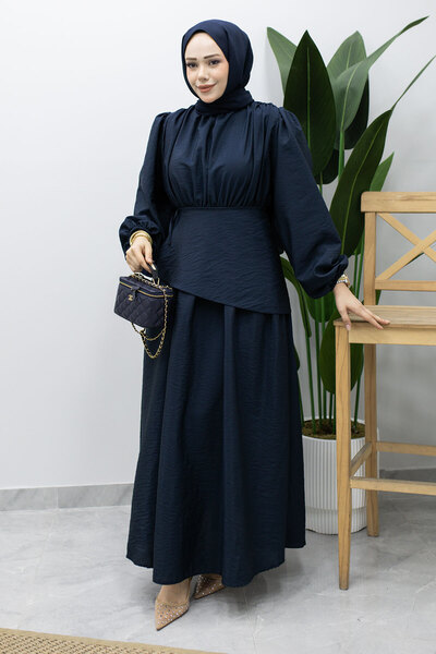 Tesettür Dünyası Sahra Seyyar Belted Dress Tsd260237 Navy Blue