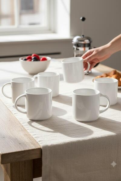 ALBETTO Set of 6 Porcelain Mugs White 190ml