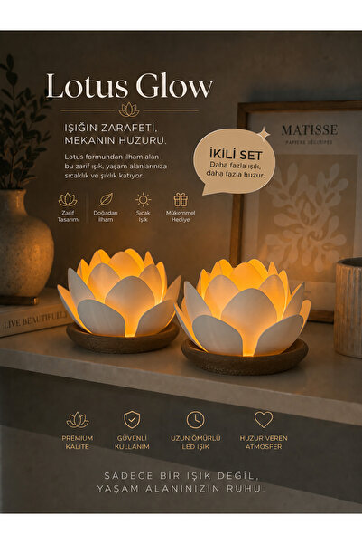 zulya Lotus İkili Set LED Mumluk – Dekoratif Lotus Çiçeği Gece Lambası – Biop...