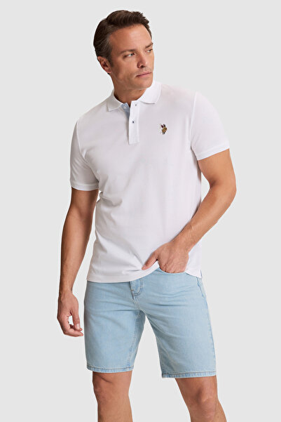 U.S. Polo Assn. Erkek Beyaz Regular Fit Polo Yaka Basic Tişört 50324937-VR013