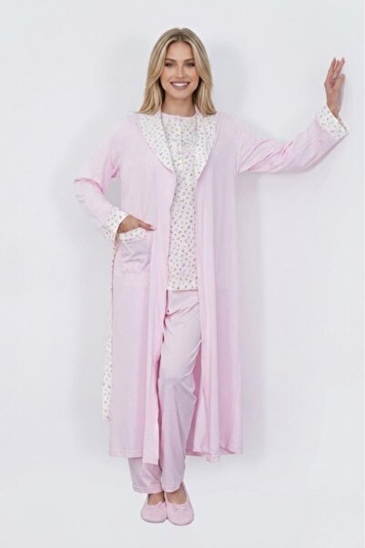Mecit Pijama Mecit 6397 Pink Women's Long Robe Pajama Set