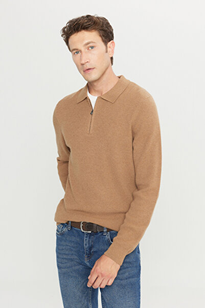 ALTINYILDIZ CLASSICS Men's Camel Wool Warm Standard Fit Regular Cut Polo Coll...