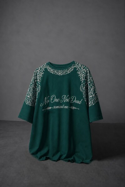 Slatra Men's Green No One Not Dead Printed Oversize Tshirt