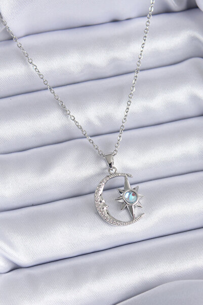 OGHAMAY 316L Steel Silver Color Zircon Stone Crescent Star Model Women's Neck...