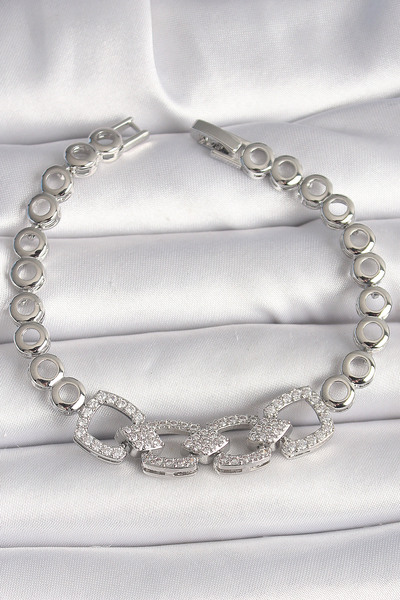 OGHAMAY Brass Silver Color Zircon Stone Circle Chain Model Women's Bracelet