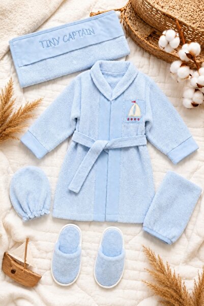 Pure Boutique Set baie bebe 5 piese, halat cu gluga, prosop, manusa si papuci...