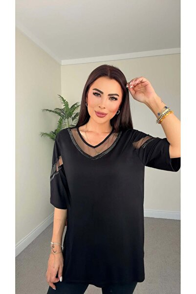DİDEM GÜLTAKTI Timbe Women's Black Blouse with Collar and Tulle Detail on the...