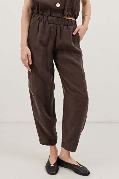 Antioch Coffee Lyocell Blend Barrel Pants