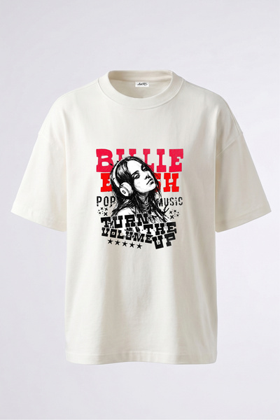 Anetos Billie Eilish dizajn rukavica Štampano Pamuk bela Oversize kroj T-shirt