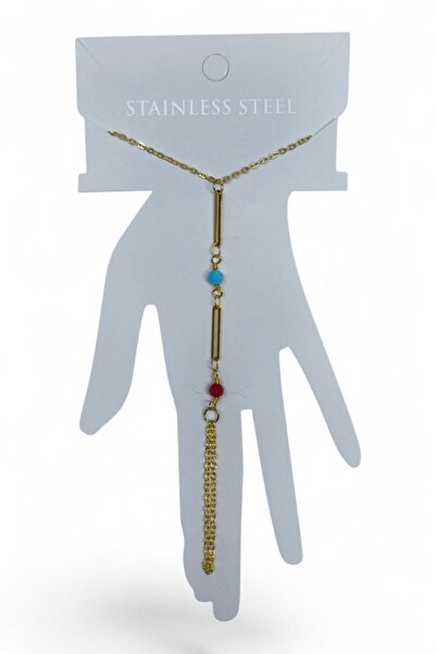 OGHAMAY Gold Color Beaded Paperclip Steel Şahmeran - 3871