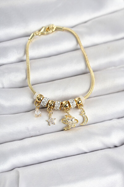 OGHAMAY Brass Gold Color Charmlı Women's Bracelet