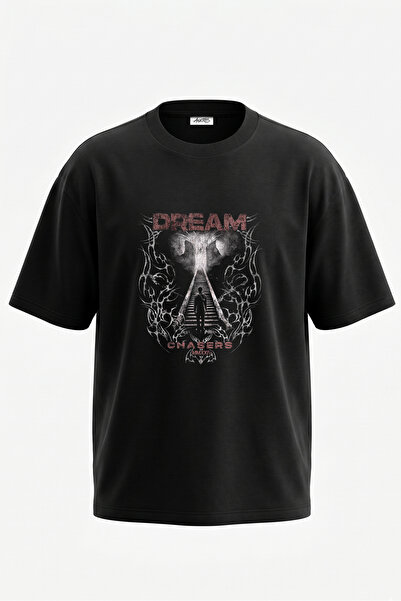 Anetos Dream Chasers Design Back Printed Cotton Black Oversize T-Shirt