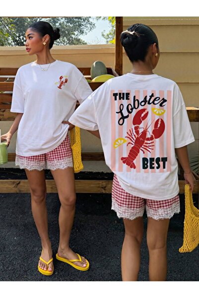 EVIus Tricou oversize cu imprimeu The Lobster, 100% bumbac, cu guler rotund