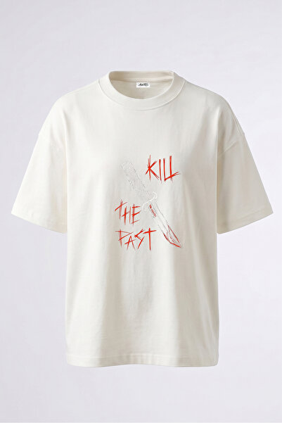 Anetos Tricou supradimensionat alb din bumbac cu imprimeu pe spate Kill The P...