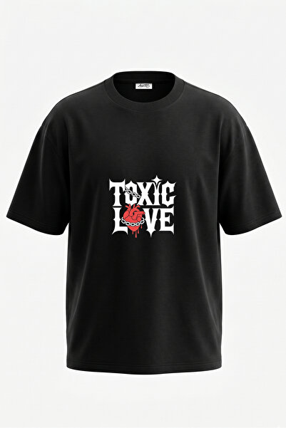 Anetos Tricou oversize negru din bumbac cu imprimeu pe spate Toxic Love Design