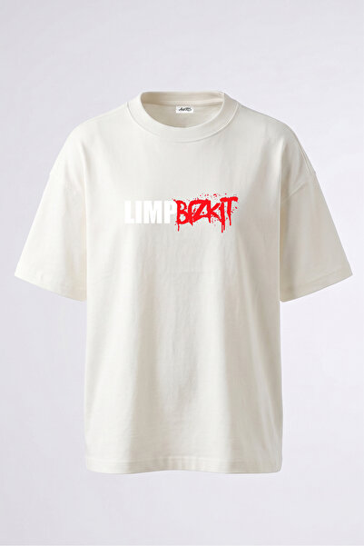 Anetos Tricou oversize alb din bumbac cu imprimare pe spate Limp Bizkit